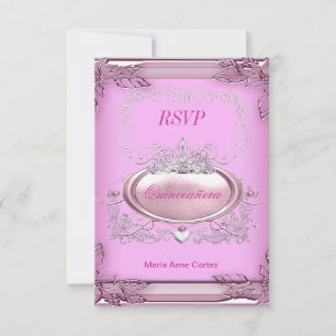 RSVP Quinceañera 15th Birthday Pink White Silver Card