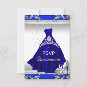 RSVP Quinceanera 15th Birthday Royal Blue Dress Invitation
