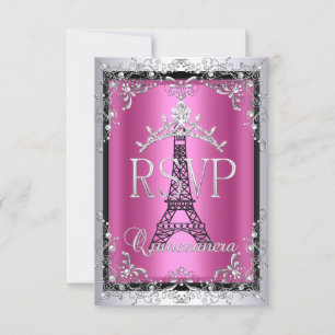 RSVP Quinceanera Pink Silver Tiara Eiffel Tower Card