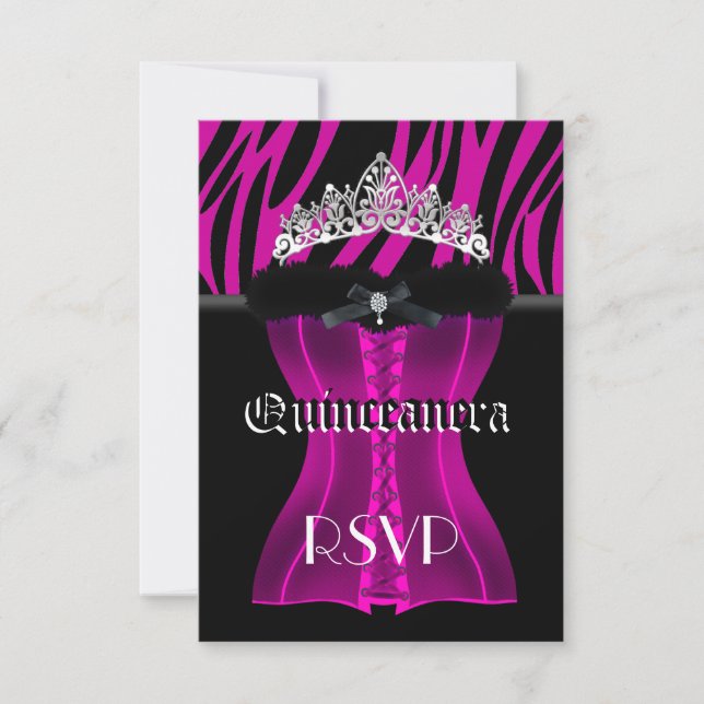 RSVP Quinceanera Pink Zebra Black Tiara Corset Card (Front)
