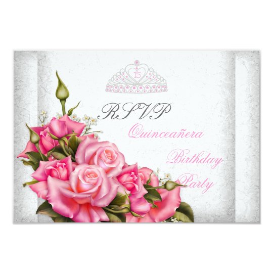 RSVP Quinceanera Pretty Pink Roses White 15th Card