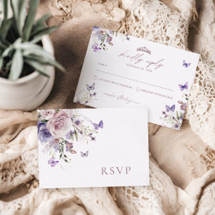 RSVP Quinceañera Purple Butterfly Floral Card