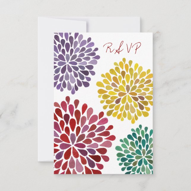 RSVP Rainbow Flower Blossoms Wedding Card (Front)