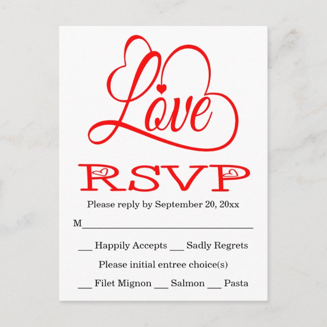 RSVP Red And White Love Hearts Wedding / Party Car Invitation Postcard (Front)