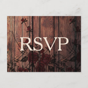 RSVP Red Floral Faux Lace and Wood Invitation Postcard