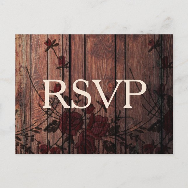 RSVP Red Floral Faux Lace and Wood Invitation Postcard (Front)