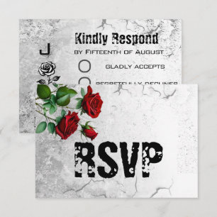 RSVP Red Rose & Grunge Textured Wedding Card