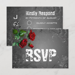 RSVP Red Rose & Grunge Textured Wedding Card