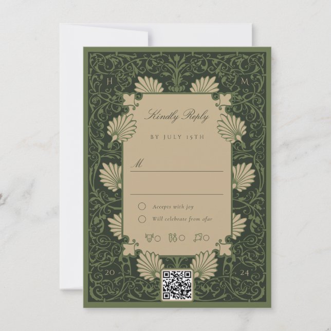 RSVP Regal Emerald Green Antique Gold Baroque Invitation (Front)