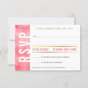 RSVP REPLY CARD bold block modern coral pink gold