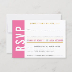 RSVP REPLY CARD cute pretty pink white hearts gold