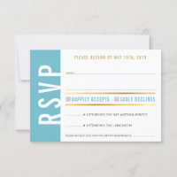 RSVP REPLY CARD cute turquoise white hearts gold