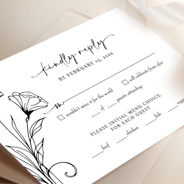 RSVP Reply Card Minimalist Black White Wedding  (Creator Uploaded)