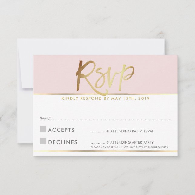 RSVP REPLY CARD pale blush pink gold script (Front)