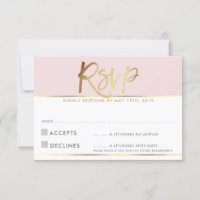 RSVP REPLY CARD pale blush pink gold script