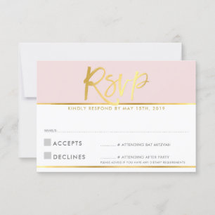 RSVP REPLY CARD pale blush pink gold script