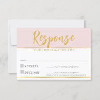 RSVP REPLY CARD pale pink gold script polka dots