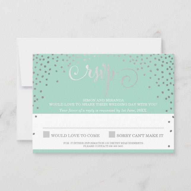 RSVP REPLY chic rustic mini silver confetti mint (Front)