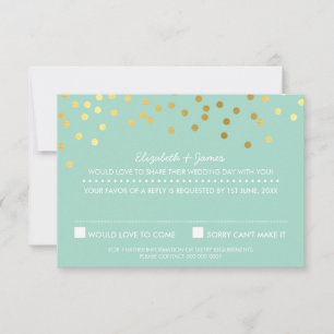 RSVP REPLY cute gold foil confetti pastel mint