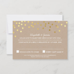 RSVP REPLY cute gold foil confetti response kraft
