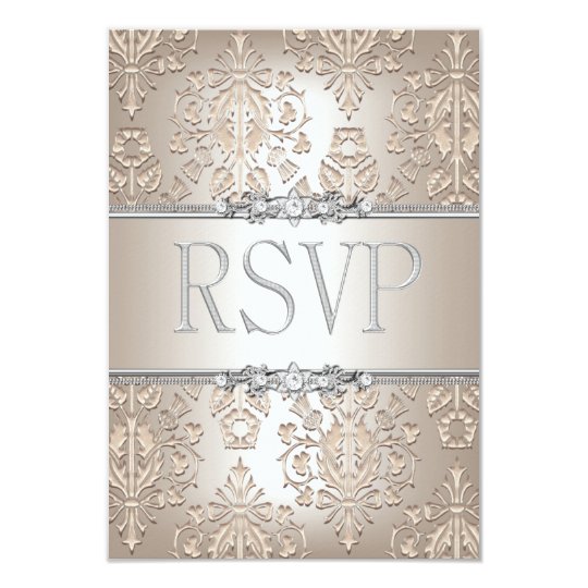 RSVP Reply Elegant Damask Cream Silver Floral Card