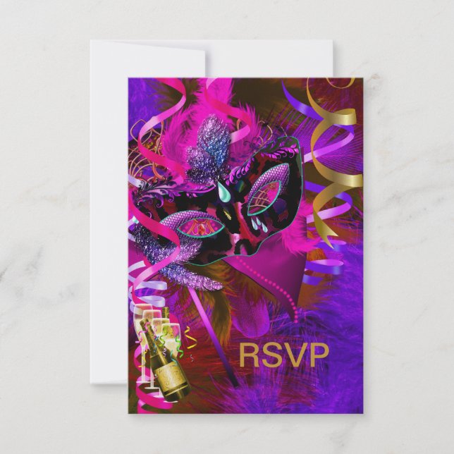 RSVP Reply Masquerade Masks Champagne (Front)