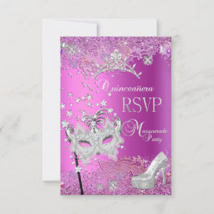 RSVP Reply Masquerade Quinceanera 15th Party Pink