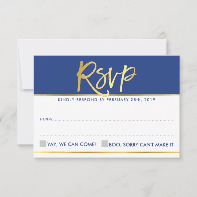 RSVP REPLY modern glam royal blue faux gold foil (Front)