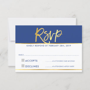 RSVP REPLY modern glam royal blue faux gold foil Card