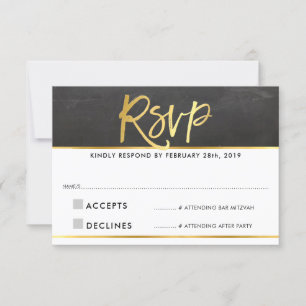 RSVP REPLY modern grey chalkboard gold writing