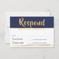 RSVP REPLY modern navy blue gold Response Card