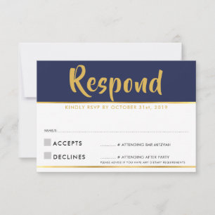 RSVP REPLY modern navy blue gold Response Card