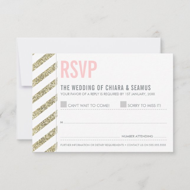 RSVP REPLY modern old gold glitter simple stripe (Front)