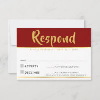 RSVP REPLY modern red burgundy gold Response Card