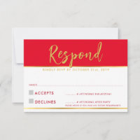 RSVP REPLY modern simple red gold