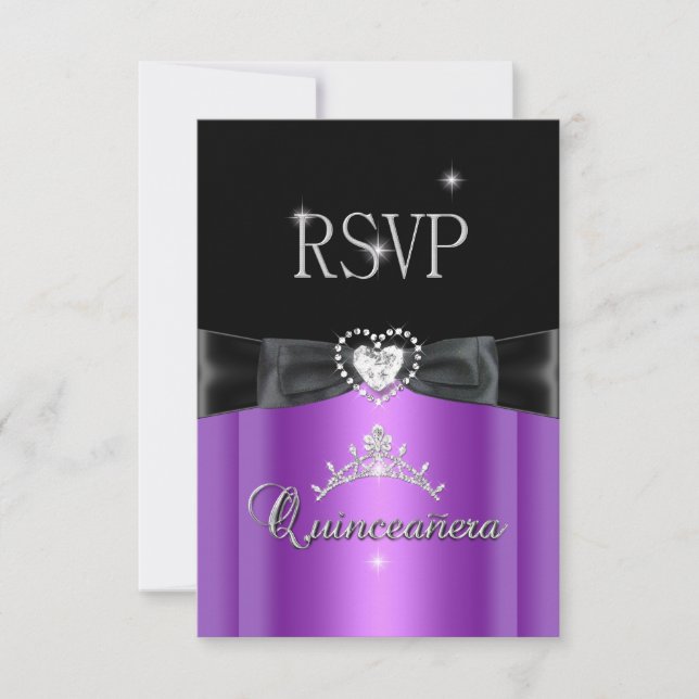 RSVP Reply Party Purple Black Diamond Heart (Front)