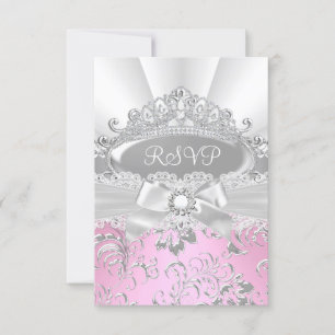 RSVP Reply Pretty Tiara & Bow Pink Quinceañera
