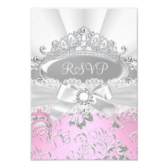 RSVP Reply Pretty Tiara & Bow Pink Quinceañera Card