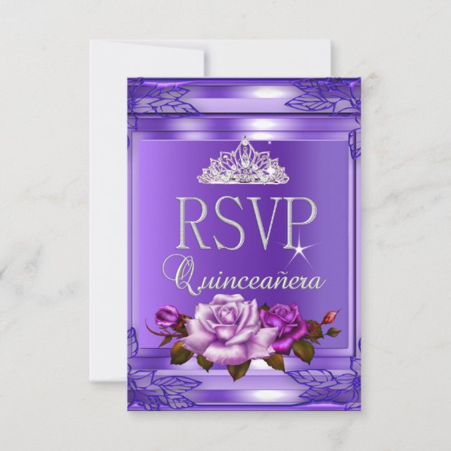 RSVP Reply Quinceanera 15 Party Purple Pink Roses (Front)
