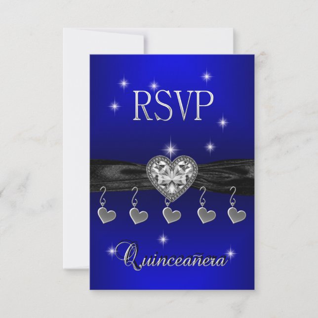 RSVP Reply Quinceanera 15th Royal Blue Black (Front)