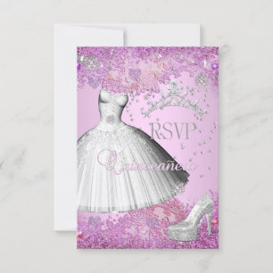 RSVP Reply Quinceanera Pink Tiara Dress Shoe