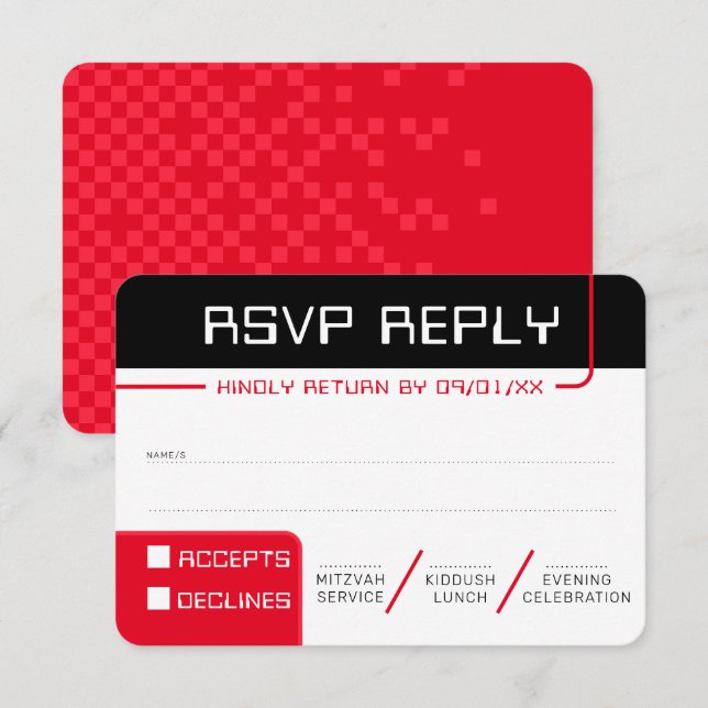 RSVP REPLY RESPONSE 2 modern gamer black red Invitation (Front/Back)