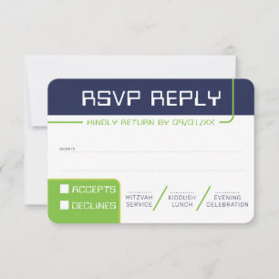 RSVP REPLY RESPONSE 2 modern gamer navy neon green Invitation
