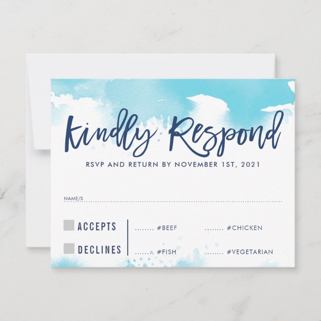 RSVP REPLY RESPONSE aqua blue watercolor meals big (Front)