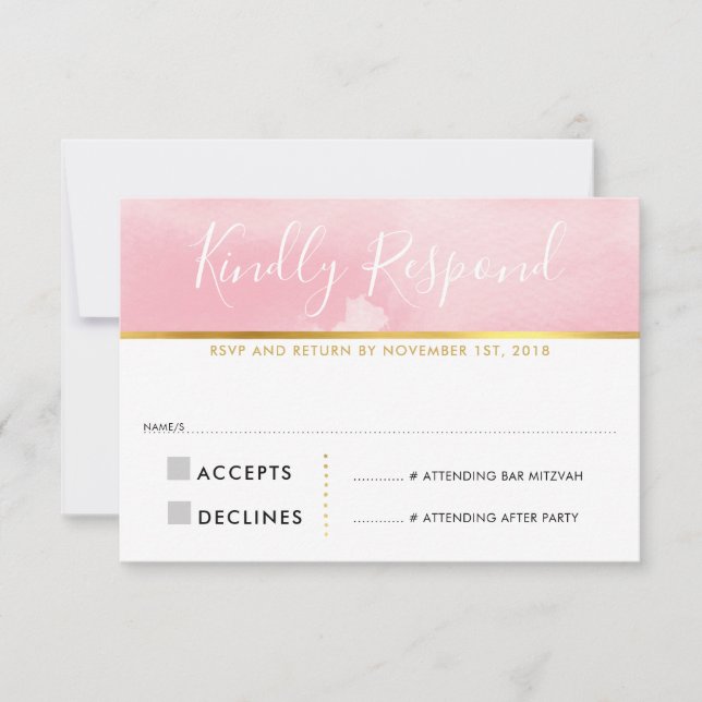 RSVP REPLY RESPONSE CARD blush pink watercolor (Front)
