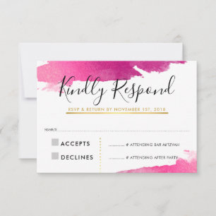 RSVP REPLY RESPONSE CARD gilded gold pink black