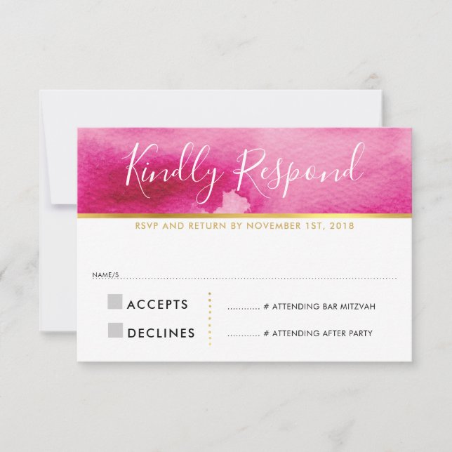 RSVP REPLY RESPONSE CARD pretty pink watercolor (Front)