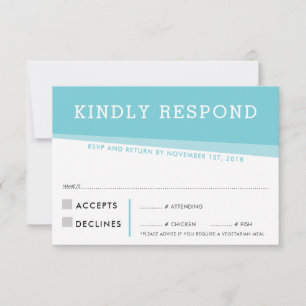 RSVP REPLY RESPONSE CARD simple modern turquoise