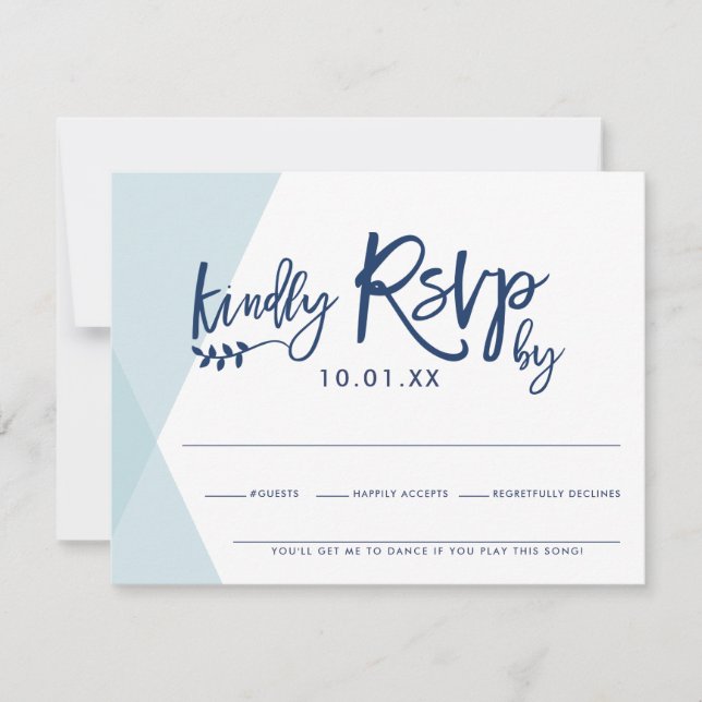 RSVP REPLY RESPONSE CARD stylish pale blue overlap (Front)