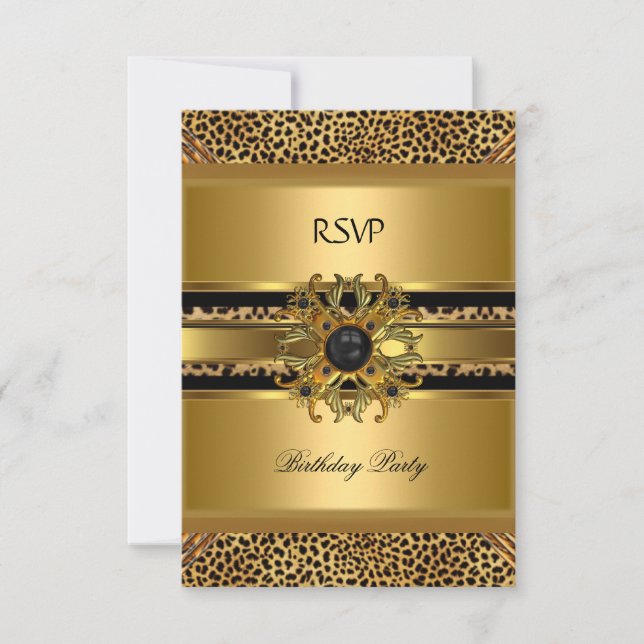 RSVP Reply Response Elegant Leopard Gold Black (Front)